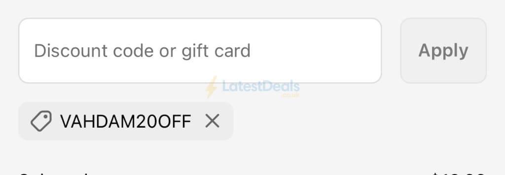 Screenshot of the Vahdam Teas discount code working
