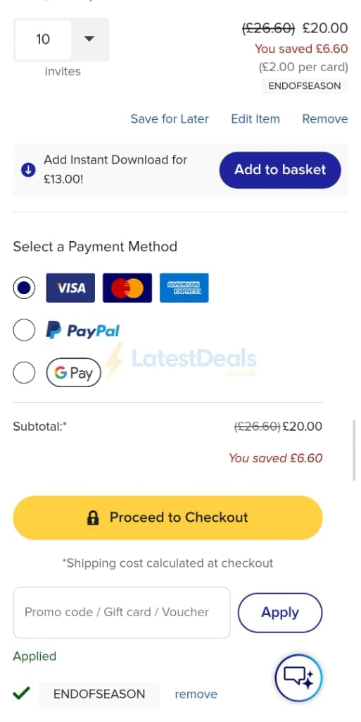 Screenshot of the Zazzle discount code working