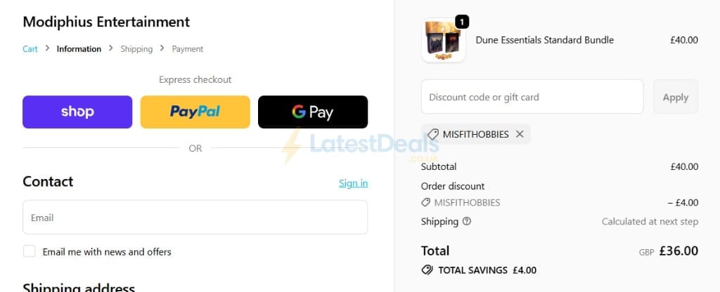 Screenshot of the Modiphius Entertainment discount code working