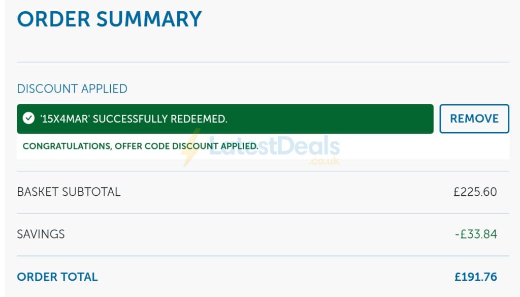 Screenshot of the Just Tyres discount code working