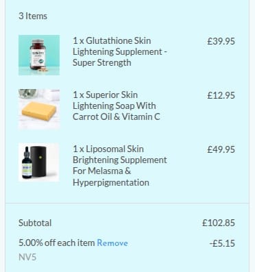 Screenshot of the Skinlight discount code working