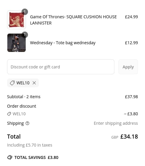 Screenshot of the House of Spells discount code working