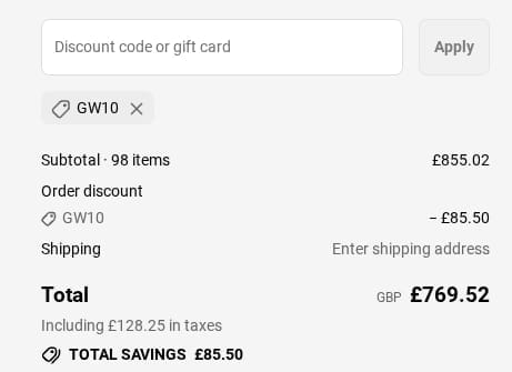 Screenshot of the GrassWarehouse discount code working