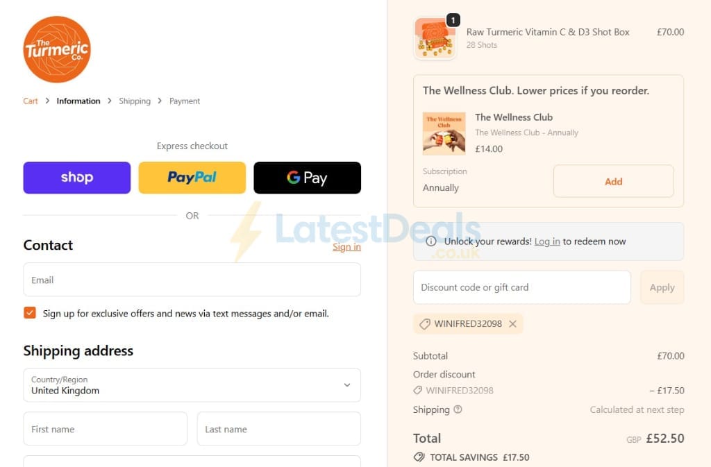 Screenshot of the Theturmeric discount code working