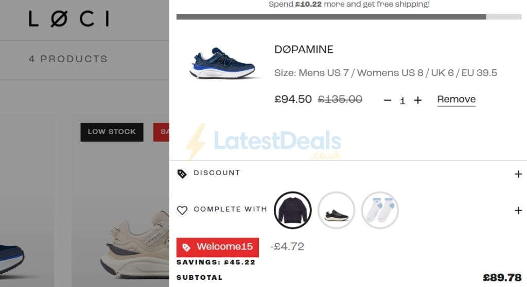 Screenshot of the LOCI discount code working
