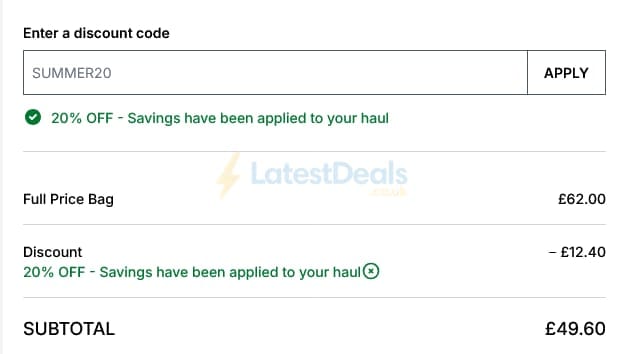 Screenshot of the Cult Beauty discount code working