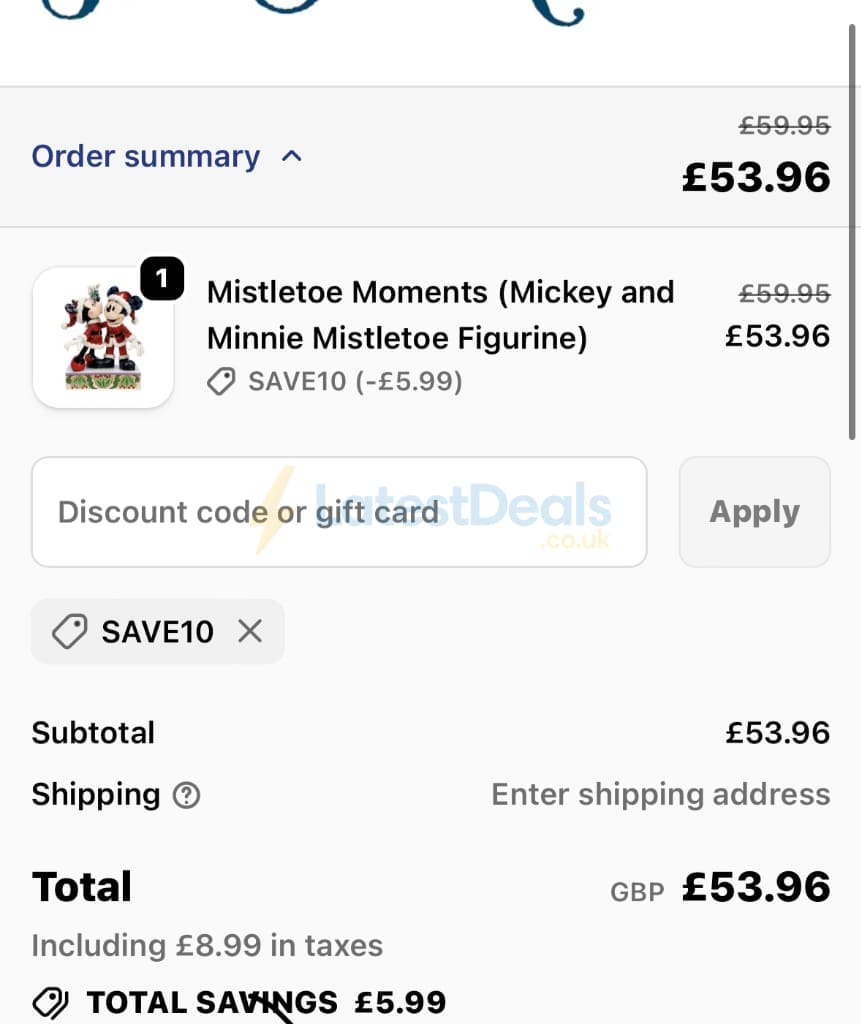Screenshot of the Jim Shore discount code working