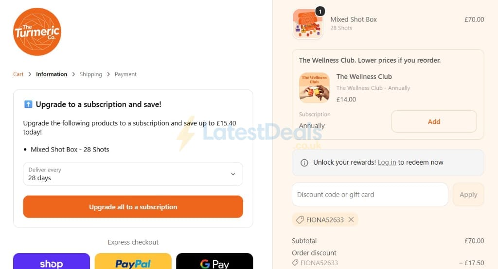 Screenshot of the Theturmeric discount code working