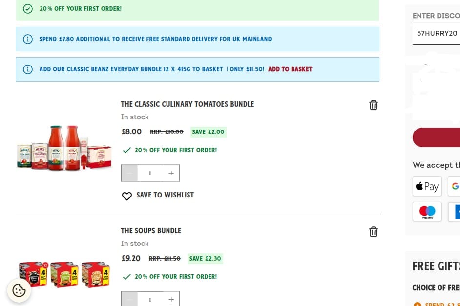 Screenshot of the Heinz to Home discount code working