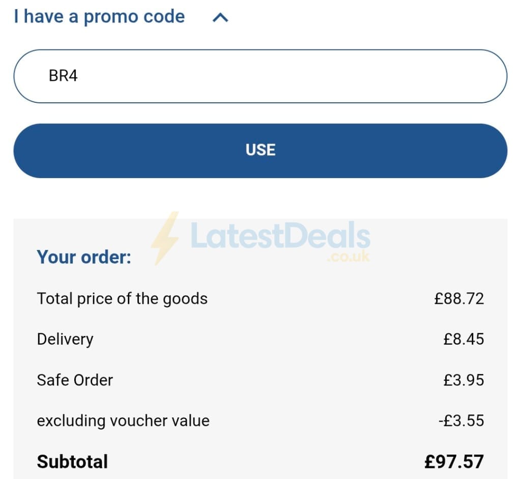 Screenshot of the Online Car Parts discount code working