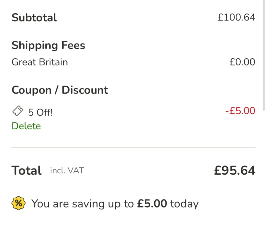 Screenshot of the zooplus discount code working