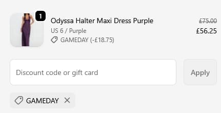 Screenshot of the Princess Polly discount code working