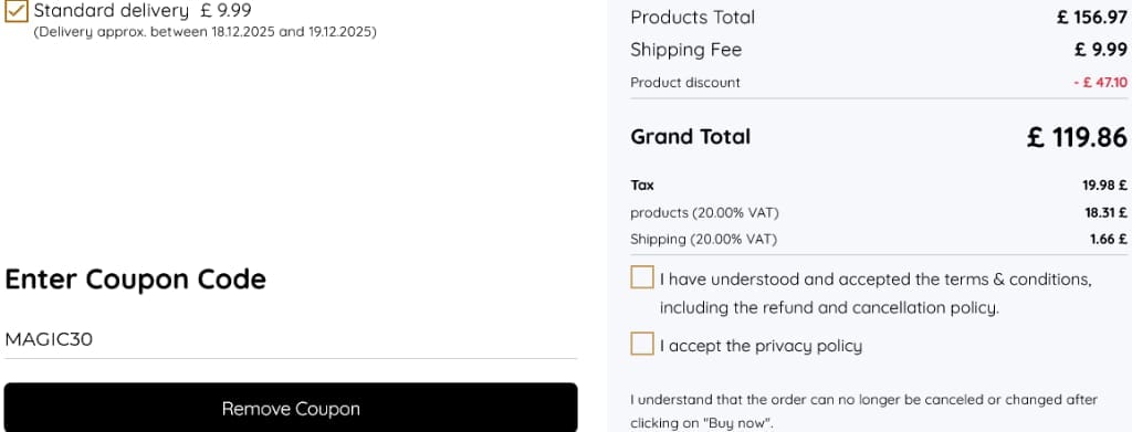 Screenshot of the myphotobook discount code working