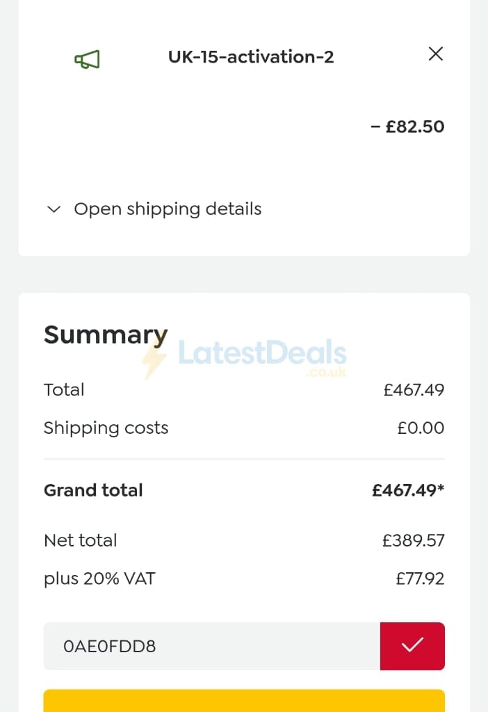 Screenshot of the Melitta UK discount code working