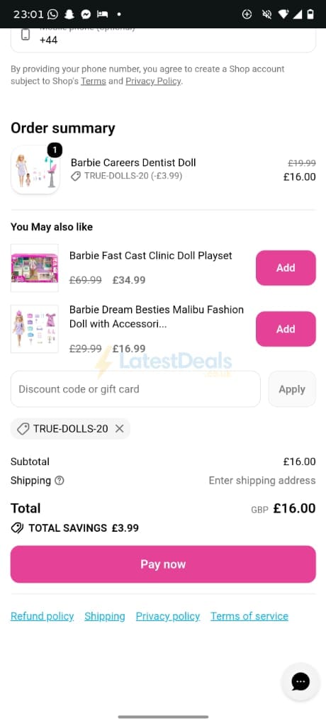 Screenshot of the BargainMax discount code working