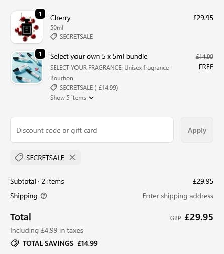 Screenshot of the The Fragrance World discount code working