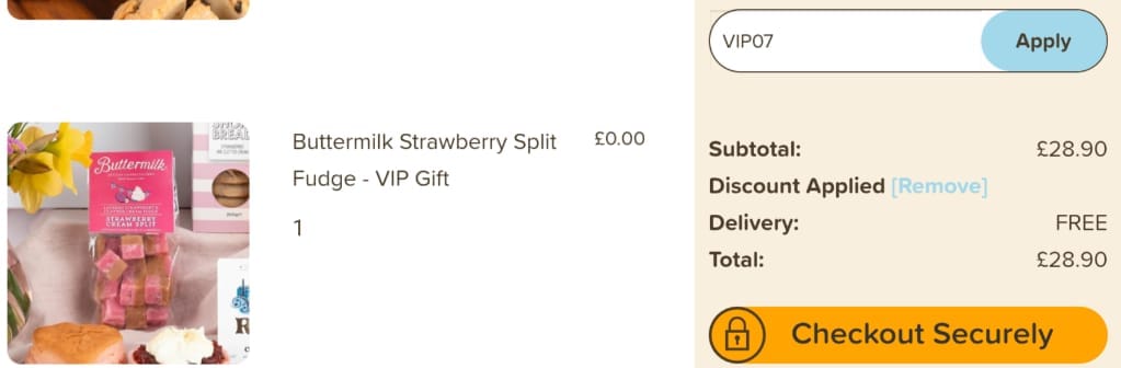 Screenshot of the The Cornish Hamper Store discount code working