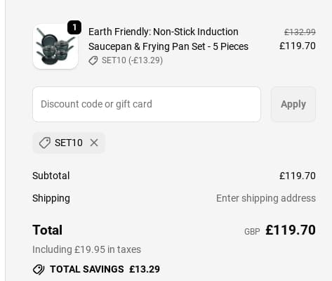 Screenshot of the Prestige discount code working