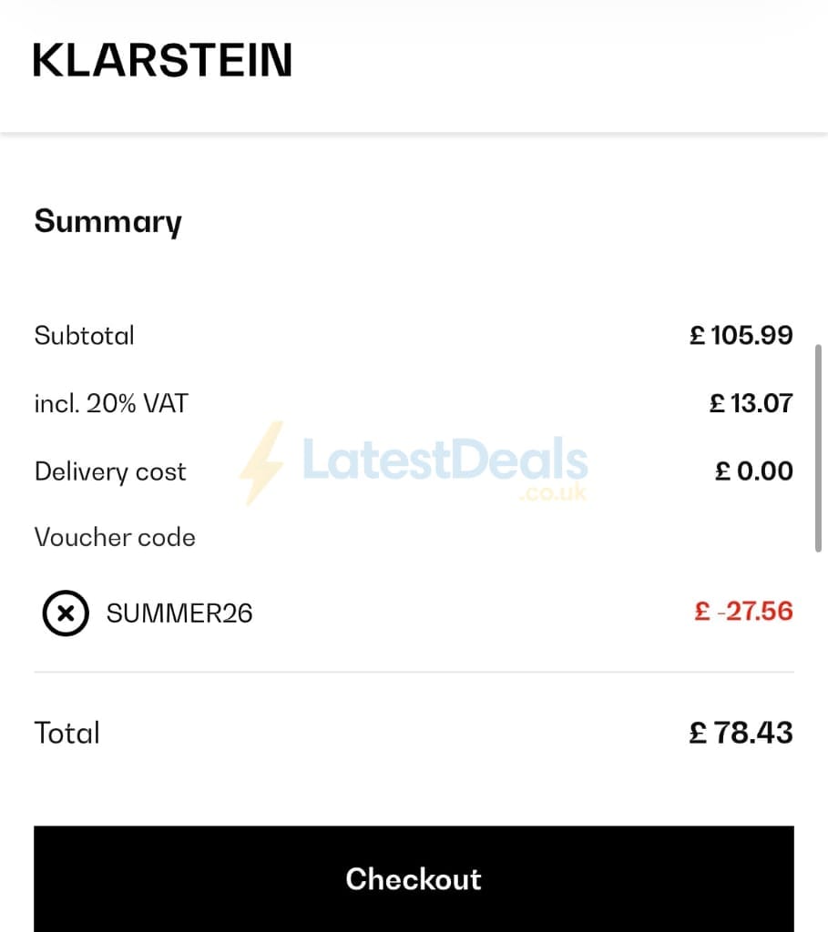 Screenshot of the Klarstein discount code working