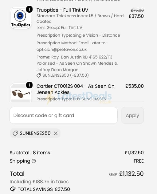 Screenshot of the Pretavoir discount code working