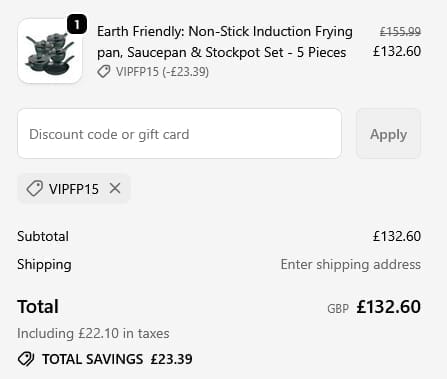 Screenshot of the Prestige discount code working