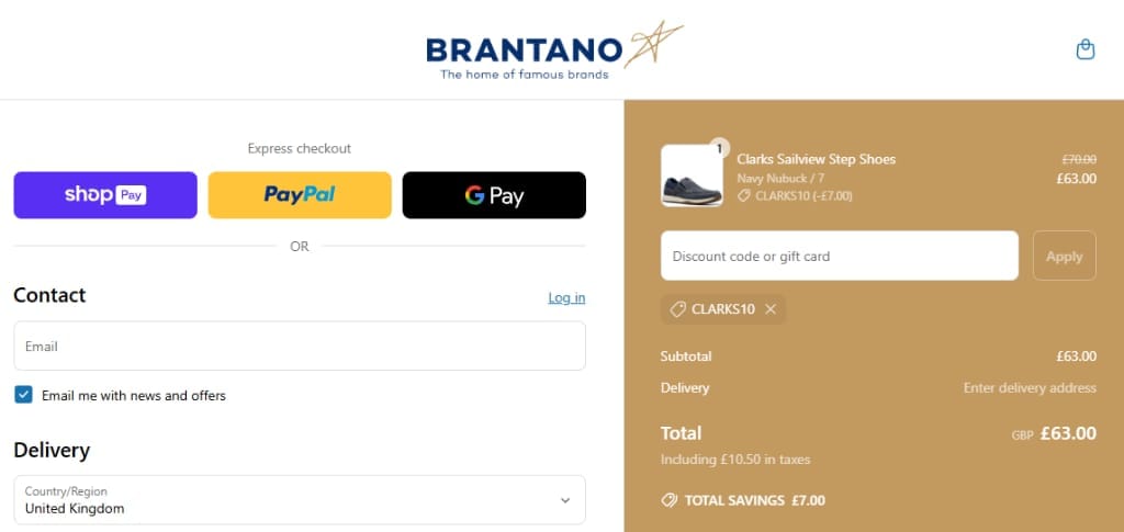 Screenshot of the Brantano discount code working