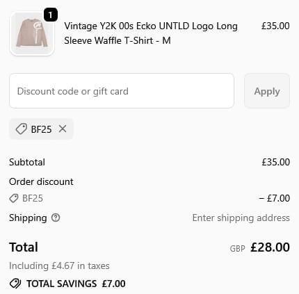 Screenshot of the Rokit Vintage discount code working