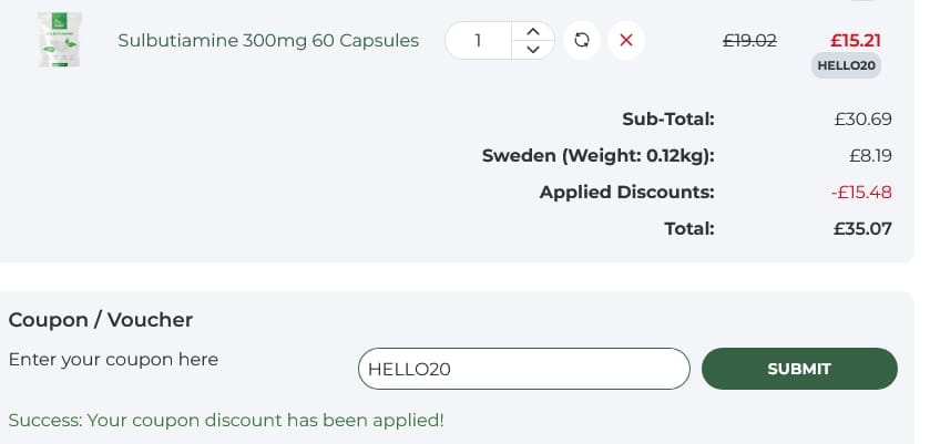 Screenshot of the Raw Powders discount code working