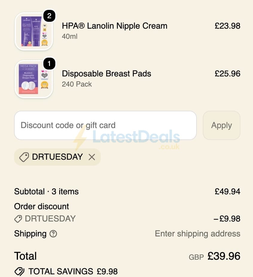 Screenshot of the Lansinoh UK discount code working