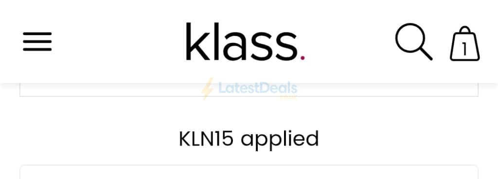 Screenshot of the Klass discount code working