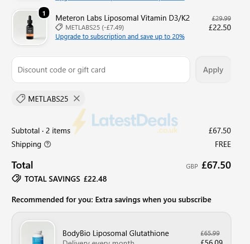 Screenshot of the W-Wellness discount code working