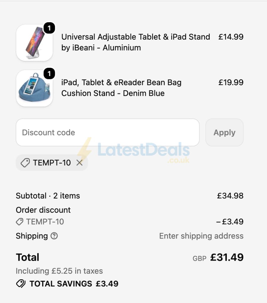 Screenshot of the Ibeani discount code working