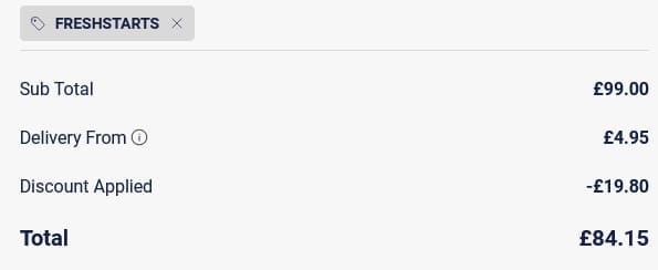 Screenshot of the Moshulu discount code working