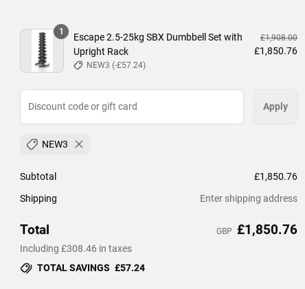 Screenshot of the Best Gym Equipment discount code working