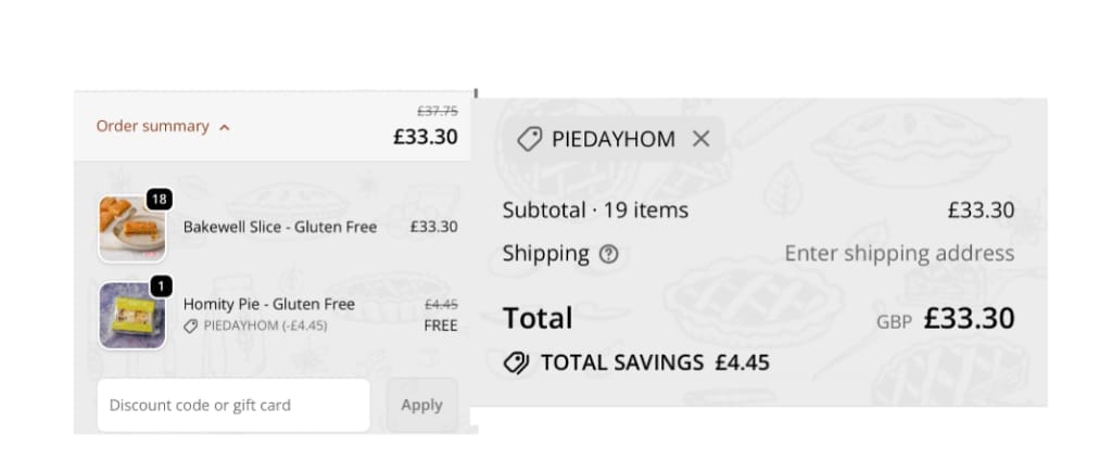 Screenshot of the Baked to Taste discount code working