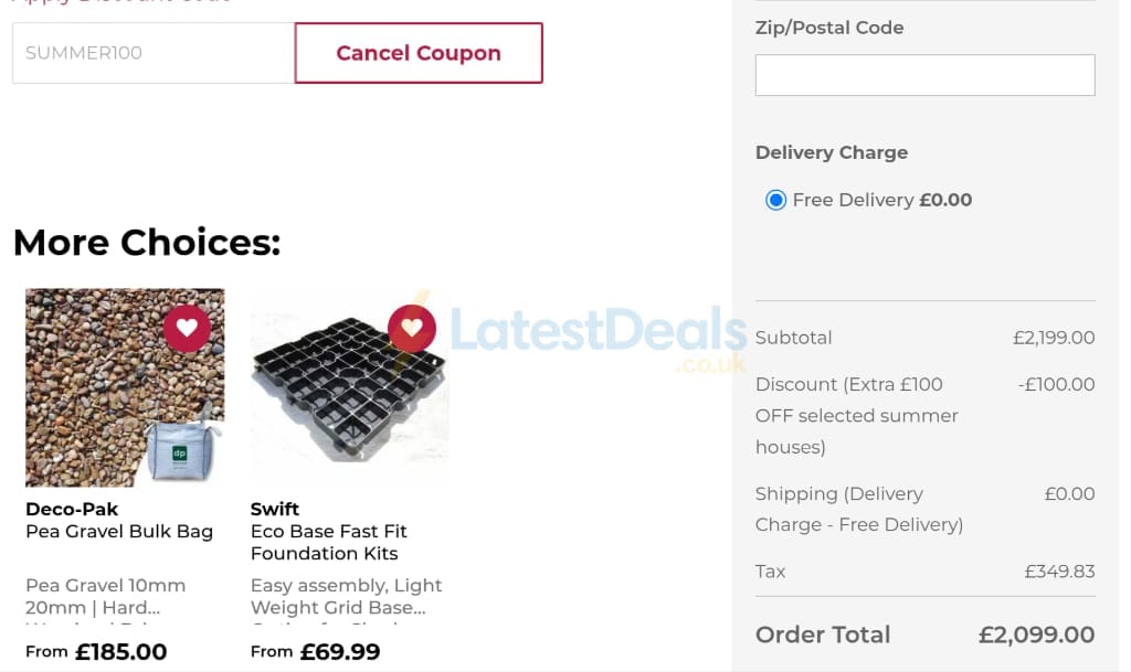 Screenshot of the Simply Log Cabins discount code working