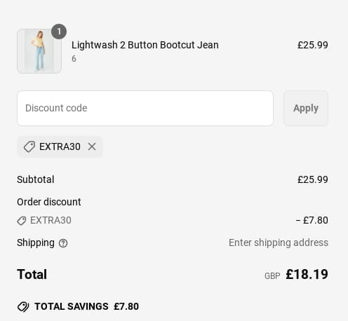 Screenshot of the Select Fashion discount code working