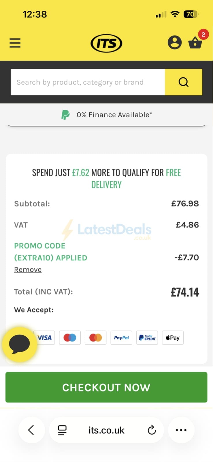Screenshot of the ITS discount code working