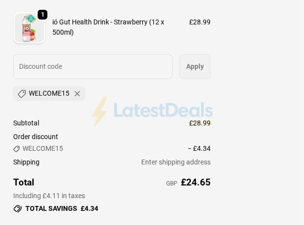 Screenshot of the ió Gut Health Drink discount code working