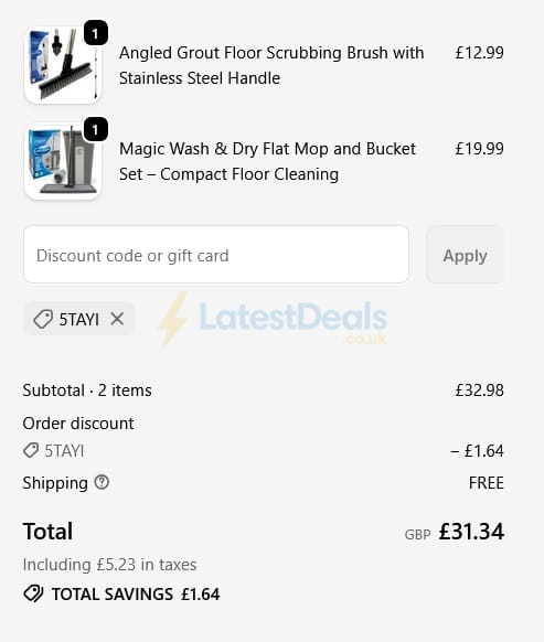 Screenshot of the The Dustpan and Brush Store discount code working
