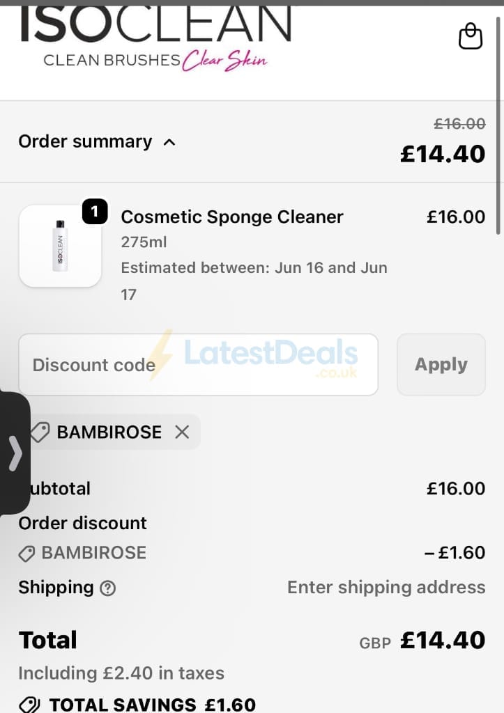 Screenshot of the ISO Clean discount code working