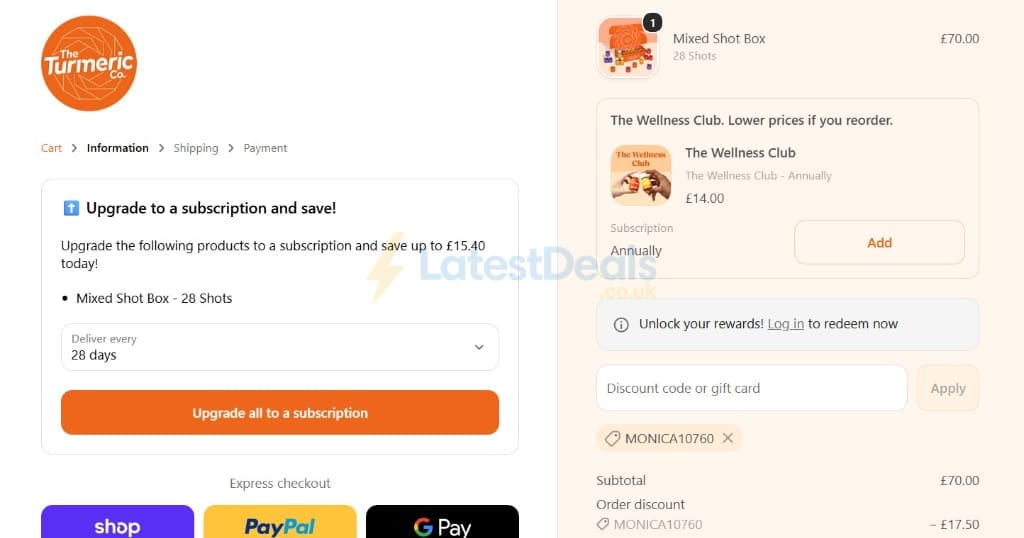 Screenshot of the Theturmeric discount code working