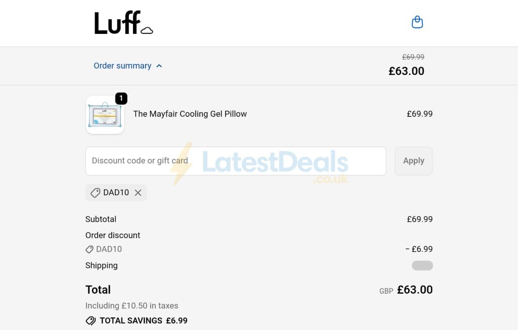 Screenshot of the Luff Sleep discount code working