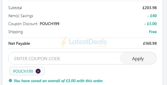 Screenshot of the Specscart discount code working
