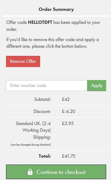 Screenshot of the Turtle Doves discount code working