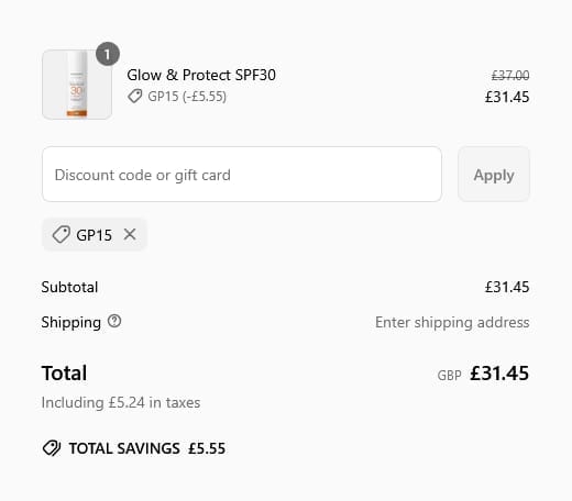 Screenshot of the MYPURE discount code working