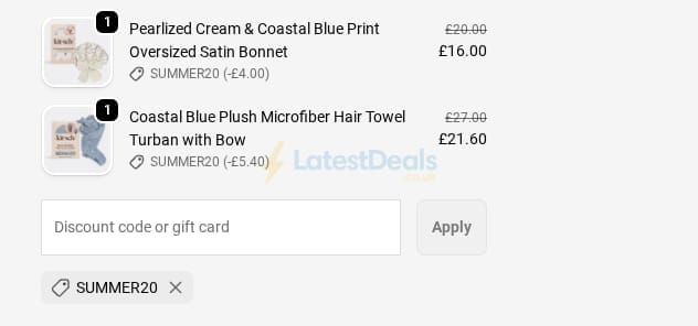 Screenshot of the KITSCH discount code working