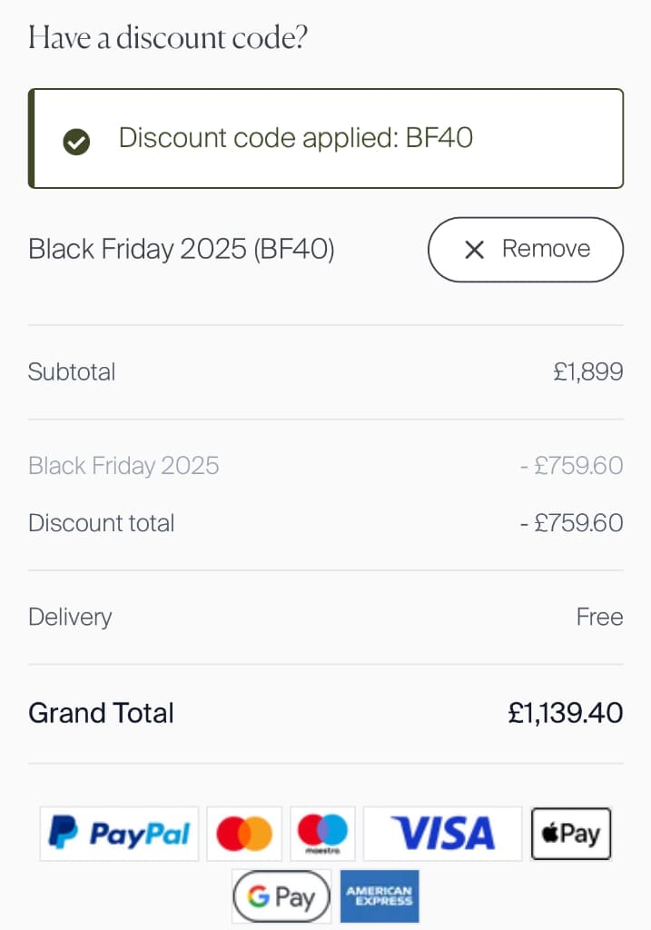 Screenshot of the Maze Living discount code working