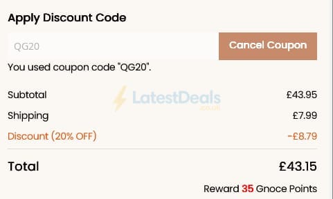 Screenshot of the Gnoce discount code working
