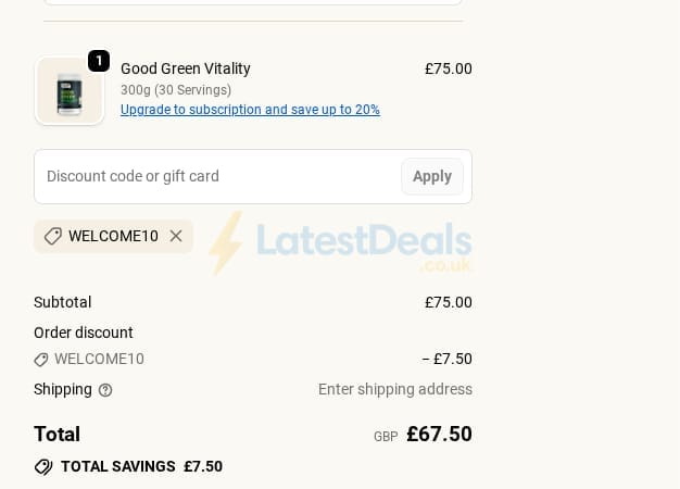 Screenshot of the Nuzest discount code working